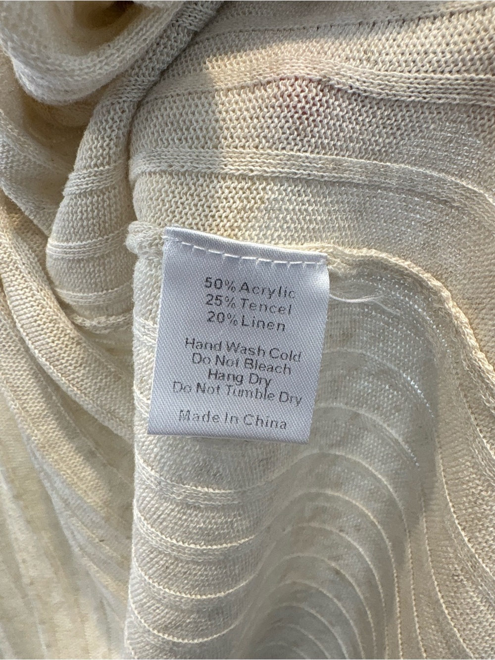 Mod Ref Linen Blend Cream Ribbed Open Front Long Cardigan with Belt - Picture 4 of 4